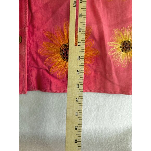 Kelly Scott L Linen Blend Pink Button Front Shirt Embroidered Sunflowers Jacket - Picture 6 of 7